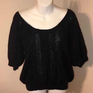 Express Black Shimmer Loose Knit Puff Sleeve Mohair/Wool Blend Sweater Medium